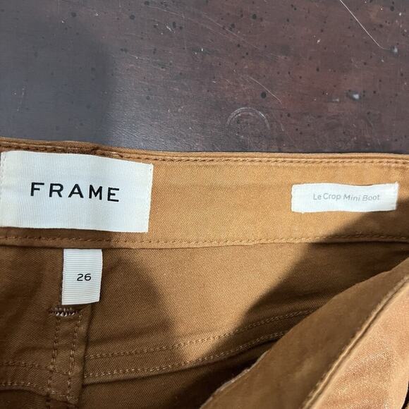 Frame Denim Le Crop Mini Boot‎ Cut Jeans Caramel Coated Mid Rise Women’s Size 26 - Picture 8 of 9